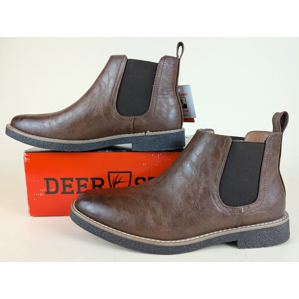 DEER STAGS Chelsea Boots Mens 8.5 M Rockland Redwood Brown Memory Foam Shoes NWB